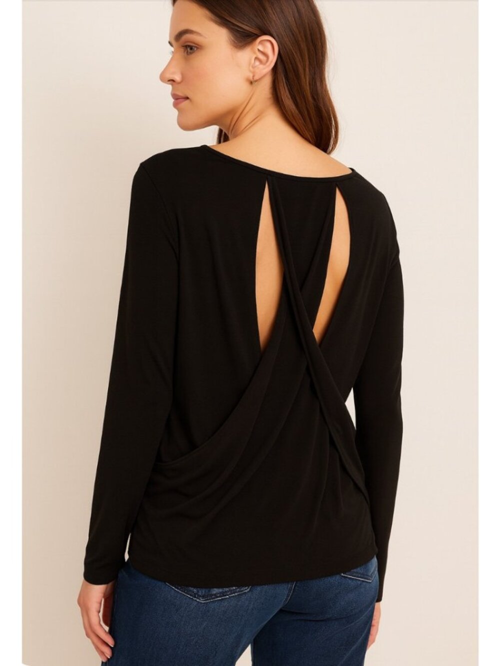 Rag and Bone Long Sleeve Top Womens 2 Black Split‎ Open Back